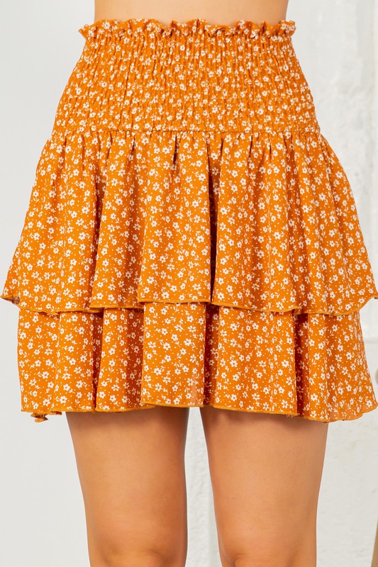 Floral Smocked Tiered Layered Mini Skirt