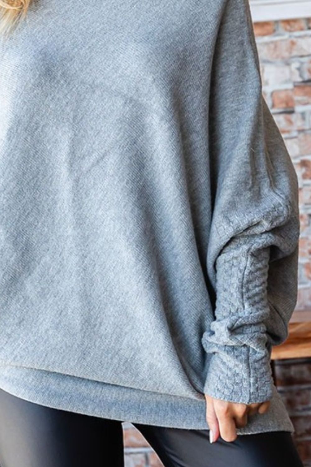 Heather Grey Asymmetrical Hem Dolman Sleeve Sweater