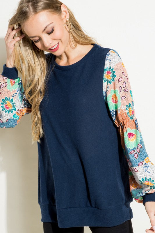 Floral Woven Bubble Puff Sleeve Top