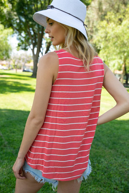 Plus Stripe Round Neck Tank Top