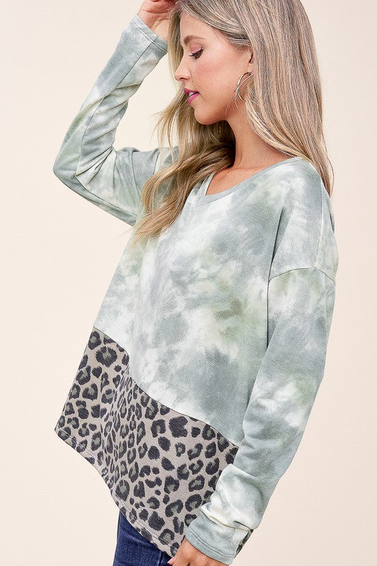 Cloud Tie Dye Cheetah Mix Pullover Top