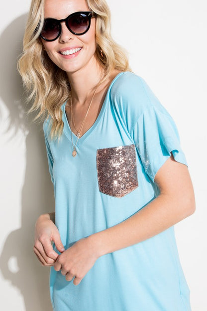 Plus Solid Sequin Pocket Boxy Tee