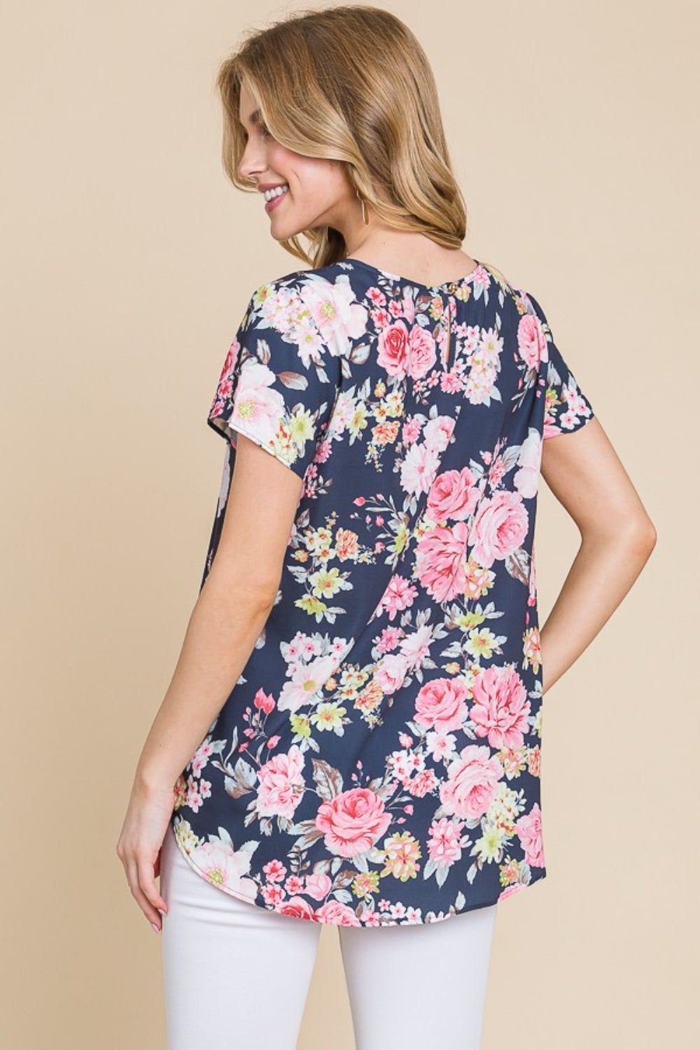 Floral Round Neck Short Sleeve Top