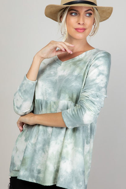 Cloud Tie Dye V-Neck Babydoll Top