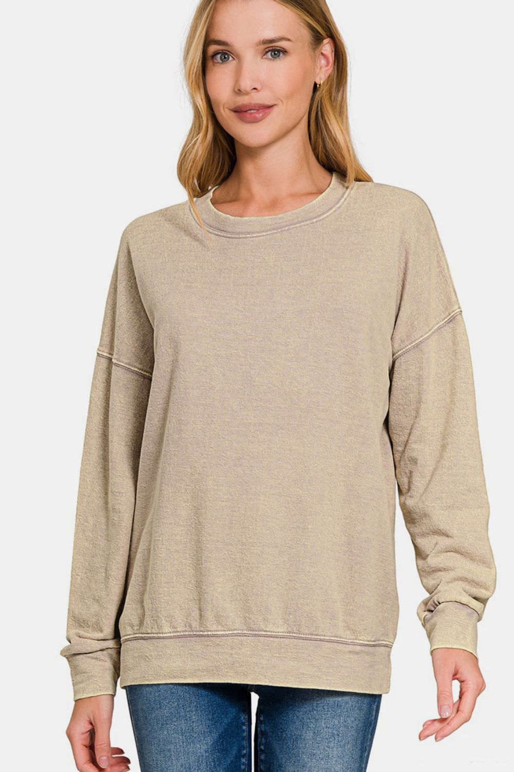 F/Terry Washed Round-Neck Pullover Sweatshirt