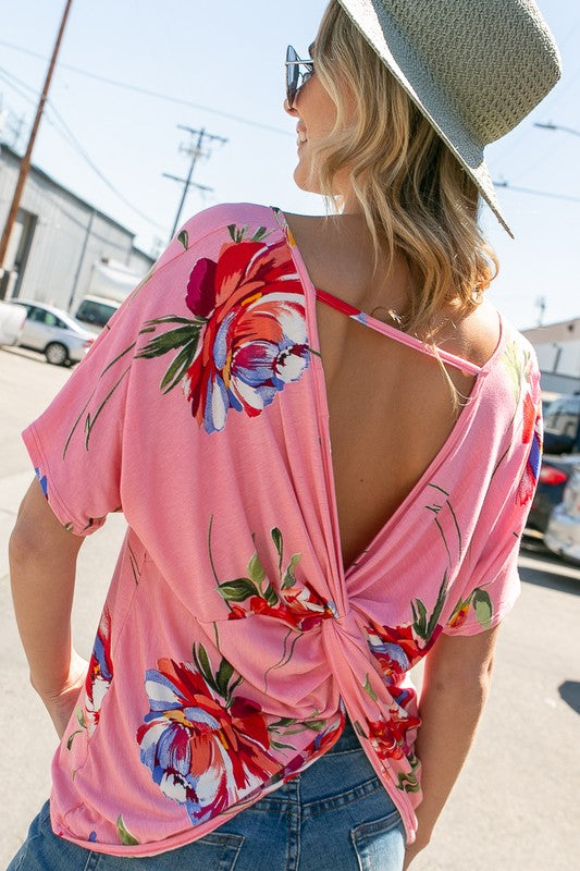 Floral Open Twist Back Top