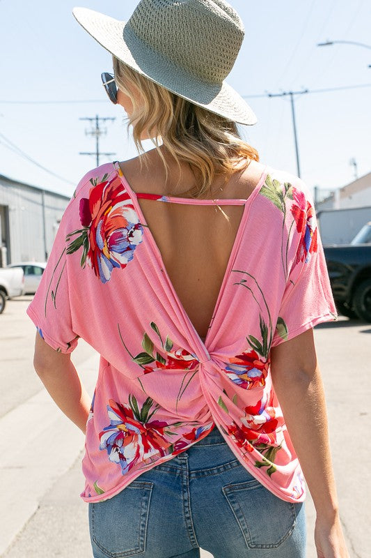 Plus Floral Open Twist Back Top