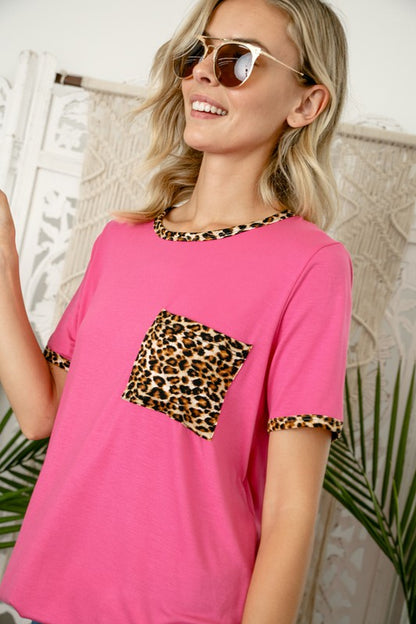 Plus Solid Leopard Contrast Pocket Tee