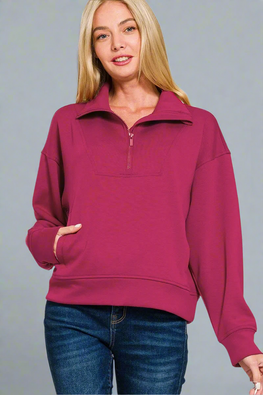 Cabernet Scuba Half Zip Sweatshirt with Pockets