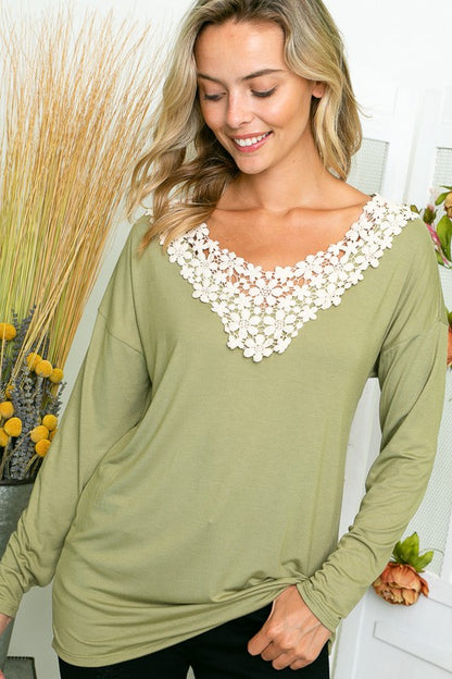 Floral Crochet Lace Patch V-Neck Top