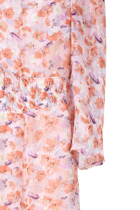 Floral Chiffon V-Neck Front Slit Maxi Dress