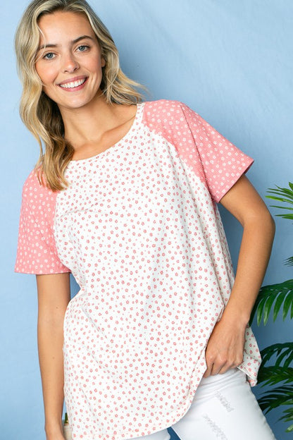 Plus Ditsy Floral Rib Jersey Raglan Top