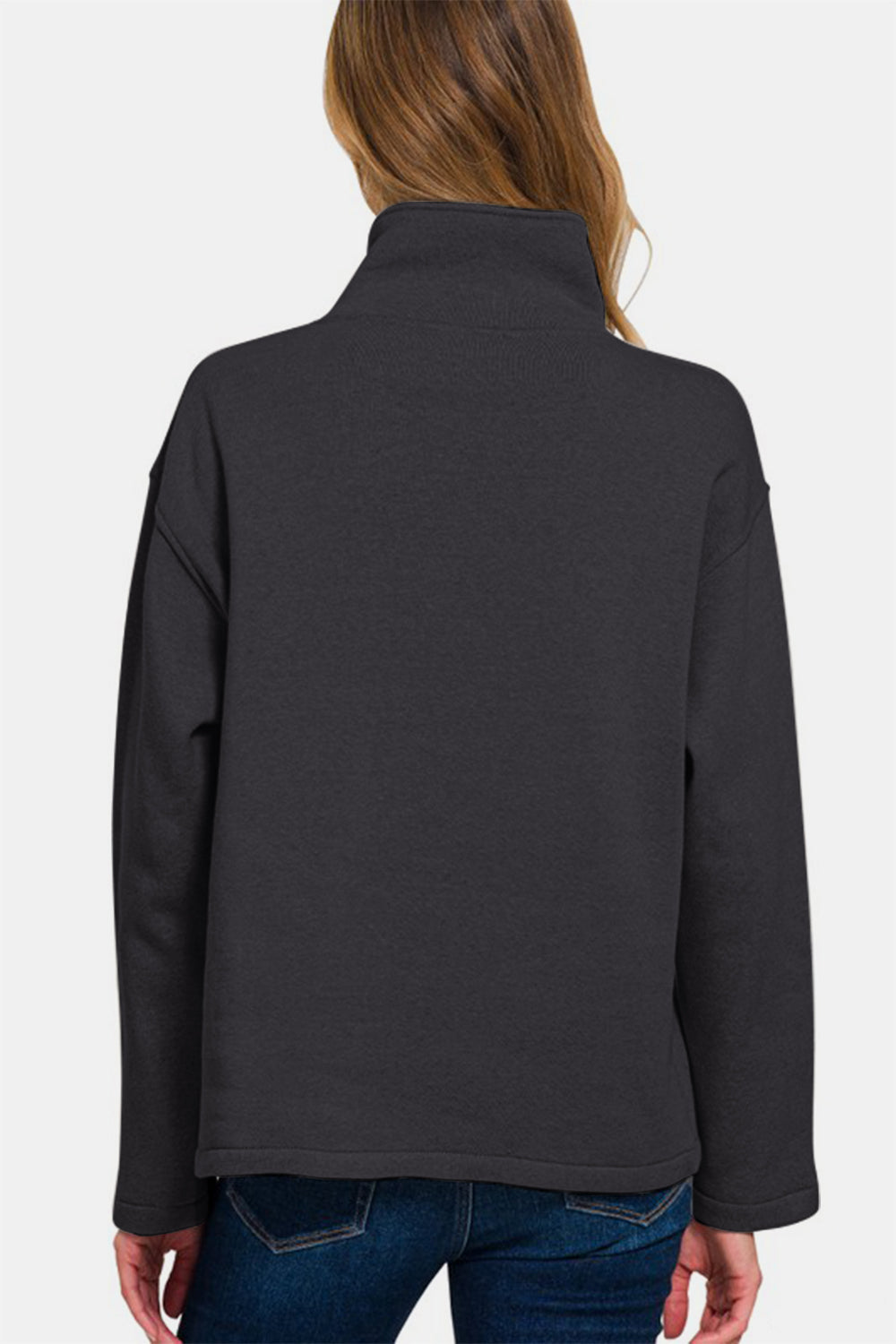 Fleece High Neck Half Snap Button Front Sweatshirt