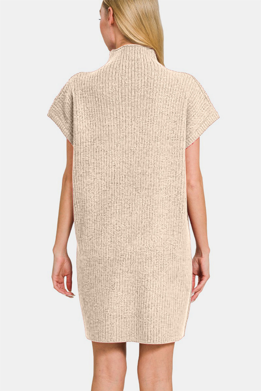 Mock Neck Short Sleeve Sweater Dress With Pocket