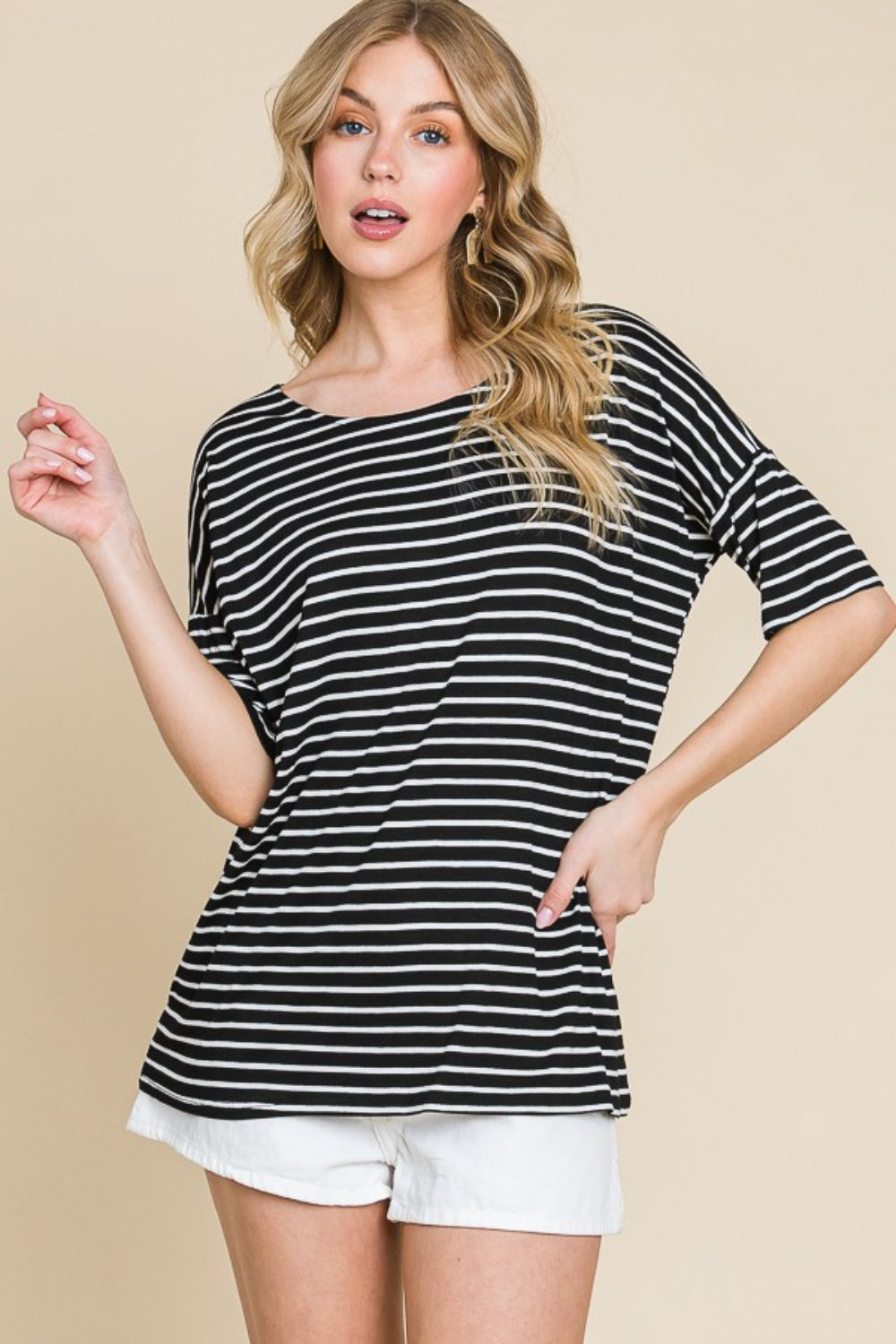 Black Striped Round Neck T-Shirt