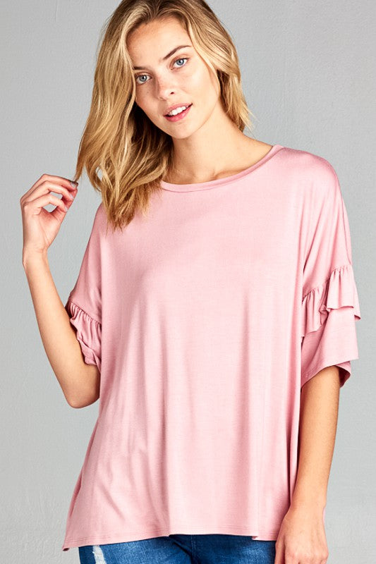 Plus Solid Ruffle Sleeve Everyday Top