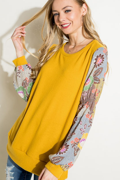 Floral Woven Bubble Puff Sleeve Top