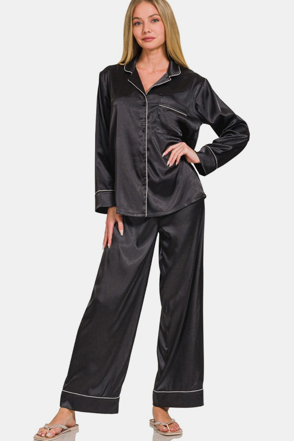 Satin Long Sleeve Pajama Set