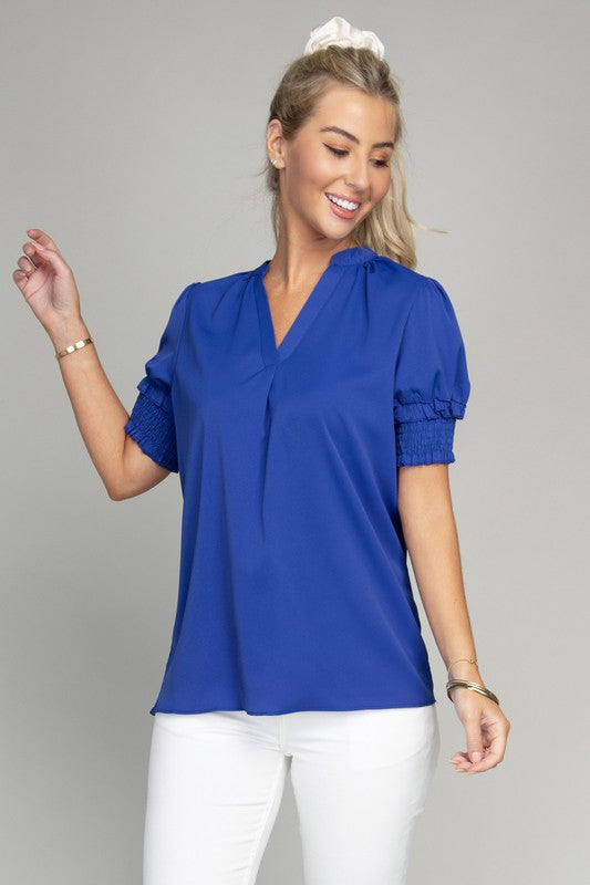 Stand Collar Puff Sleeve Blouse