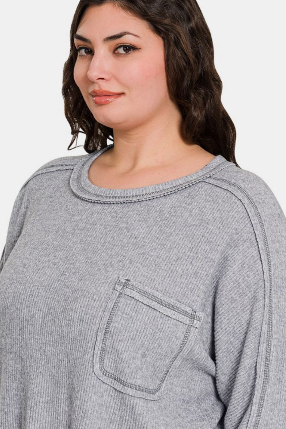 Brushed Ribbed Hacci Round Neck Sweater