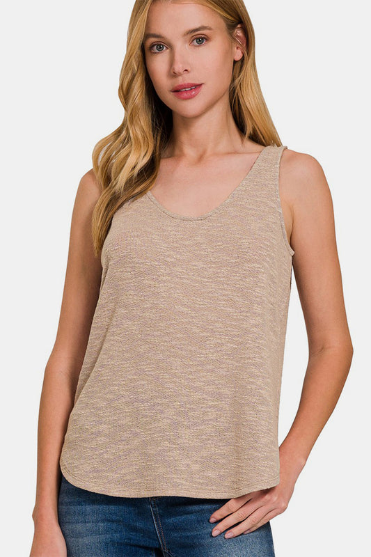 Sleeveless Double Scoop Neck Tank Top