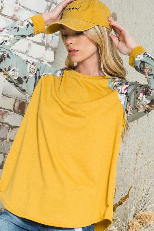 Plus Terry Floral Raglan Sleeve Top