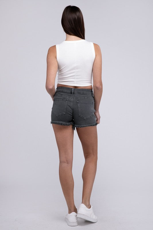 Washed Frayed Cutoff Hem Shorts