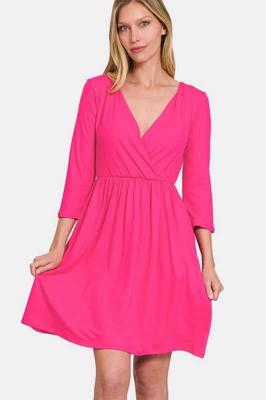 Brushed DTY Buttery Soft Fabric Surplice Dress