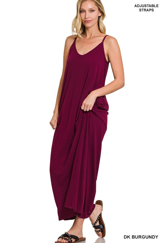 V-Neck Cami Maxi Dress with Side Pockets