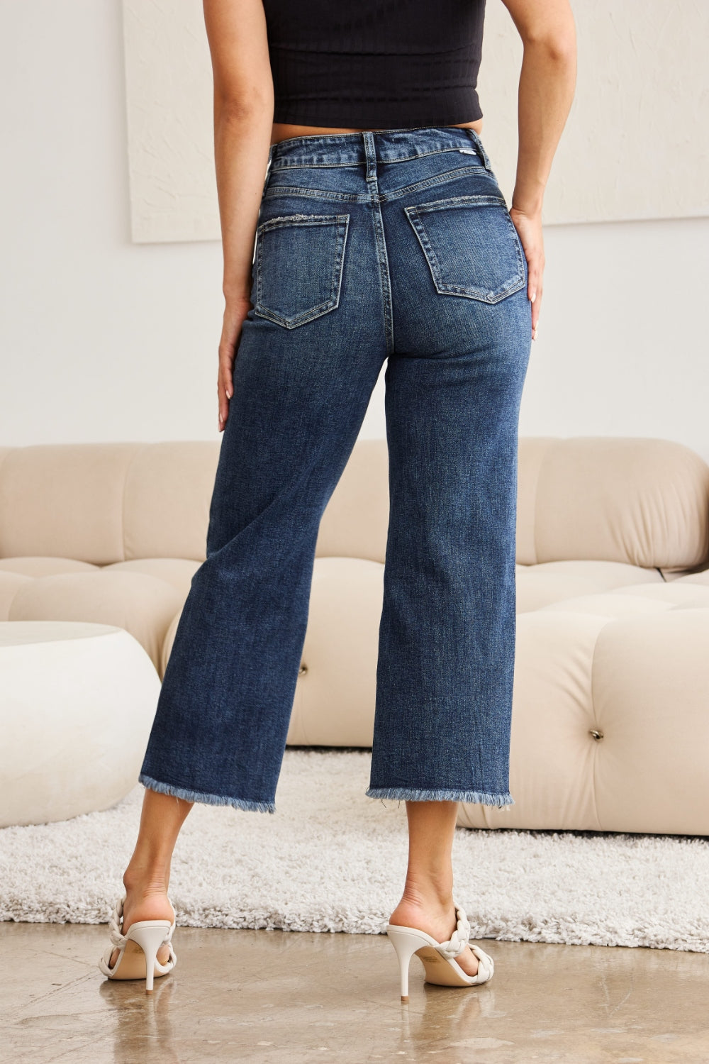 Tummy Control High Waist Raw Hem Jeans