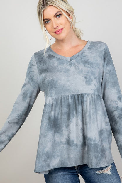 Cloud Tie Dye V-Neck Babydoll Top