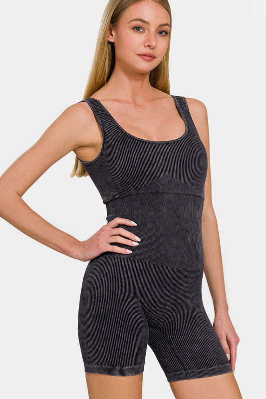 Washed Body-Contouring Fit Romper Onesie