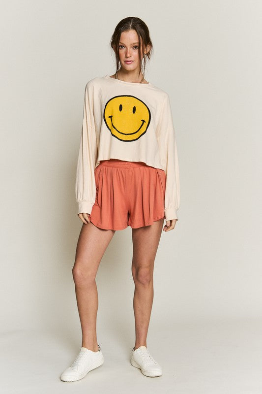 Plus Smiley Face Long Sleeve Graphic Crop Tee