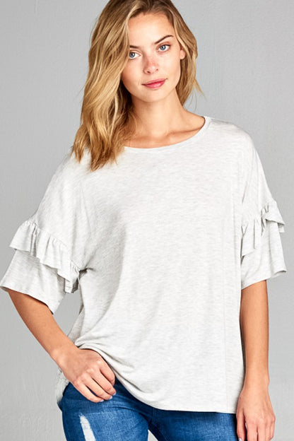 Plus Solid Ruffle Sleeve Everyday Top