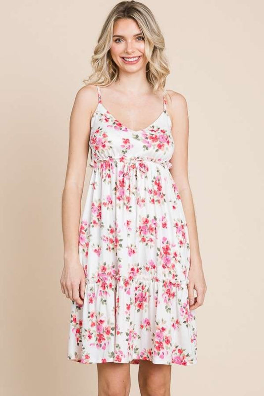 Ivory Floral Frill Cami Dress