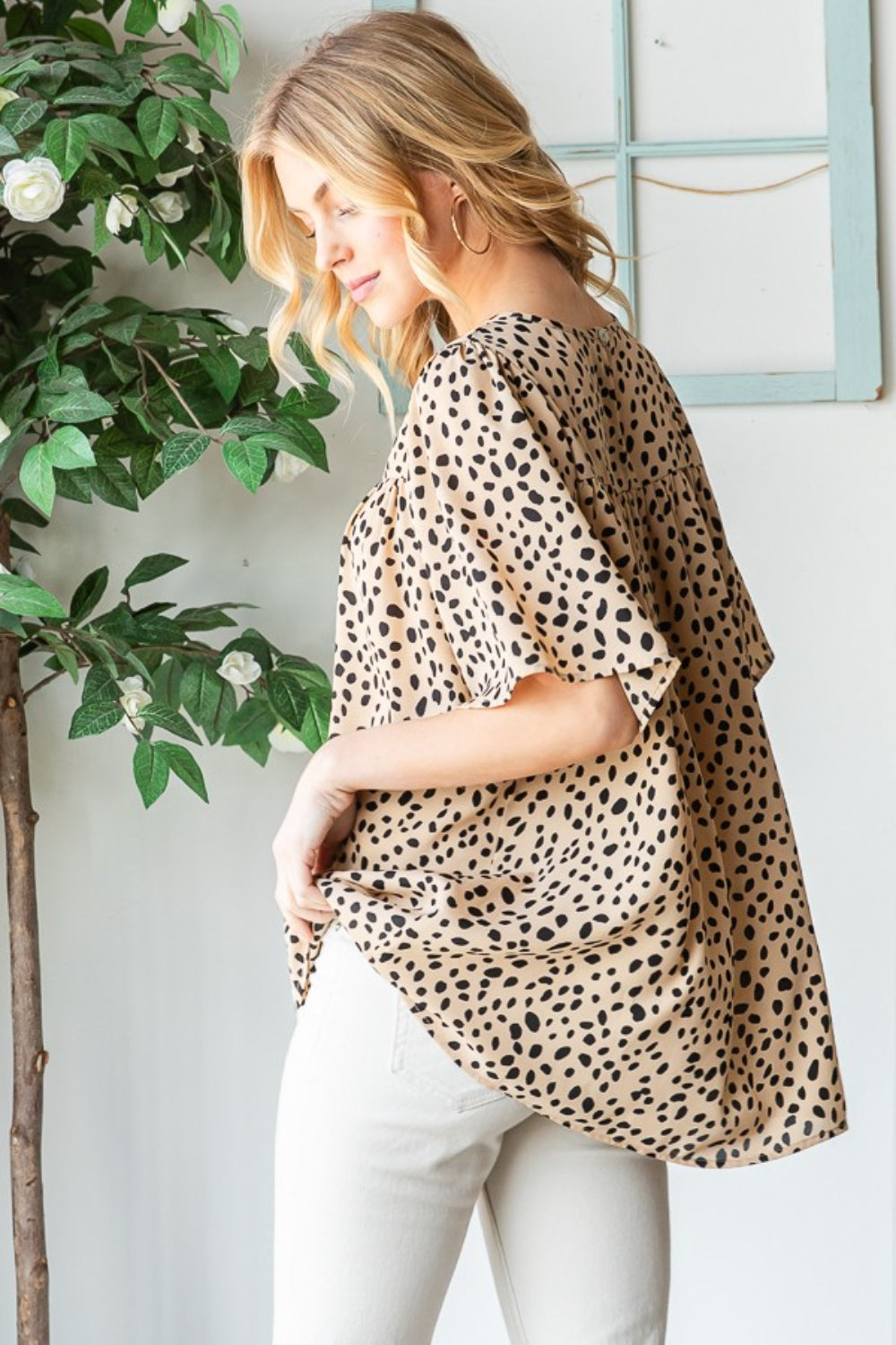 Animal Print Flutter Sleeve Blouse