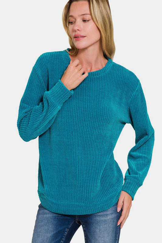 Chenille Waffle Round Neck Sweater