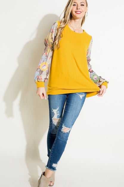 Floral Woven Bubble Puff Sleeve Top