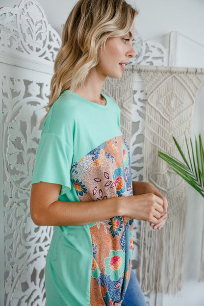 Solid Woven Floral Side Tie Top
