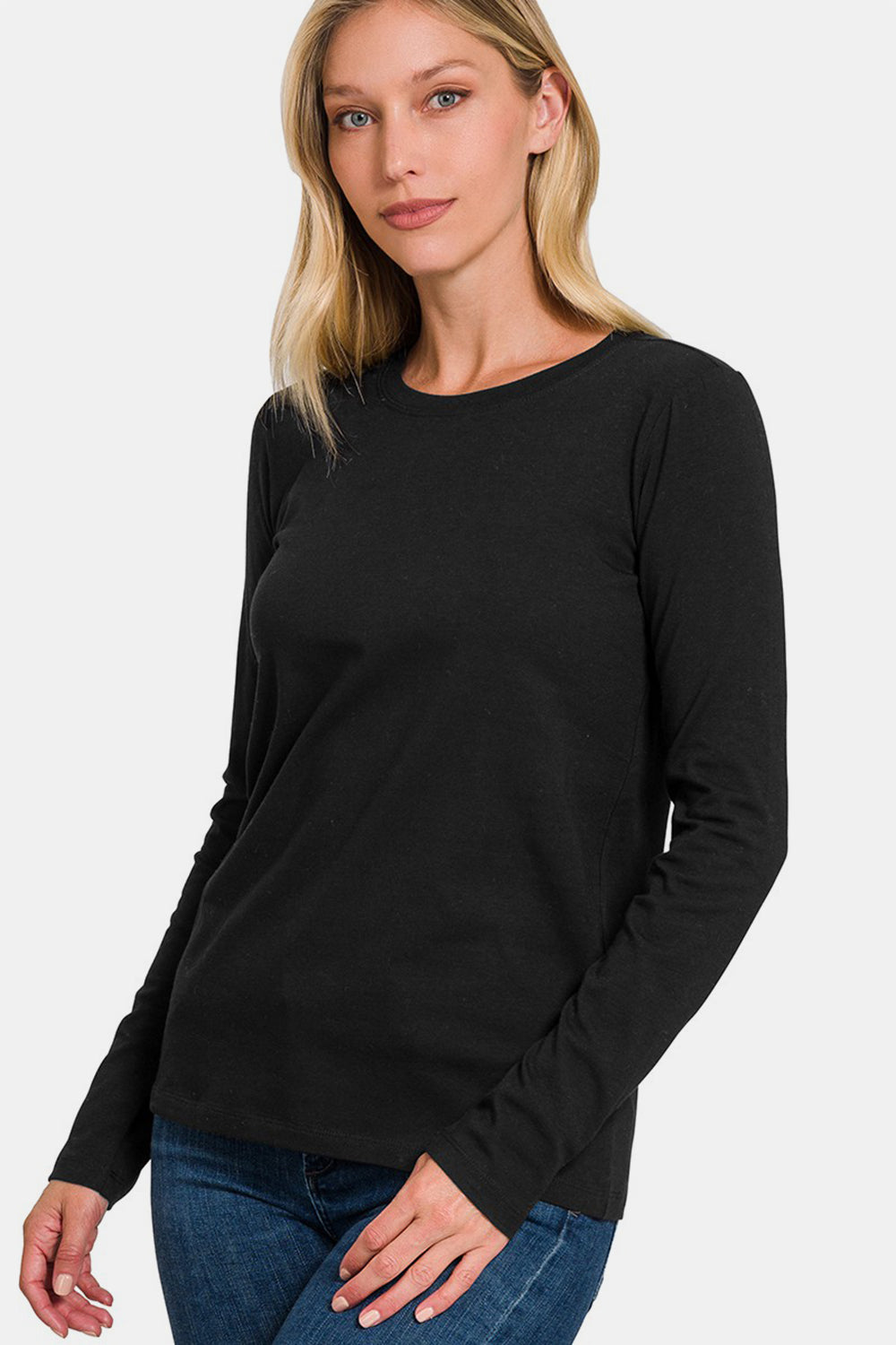 Cotton Crew Neck Long Sleeve T-Shirt