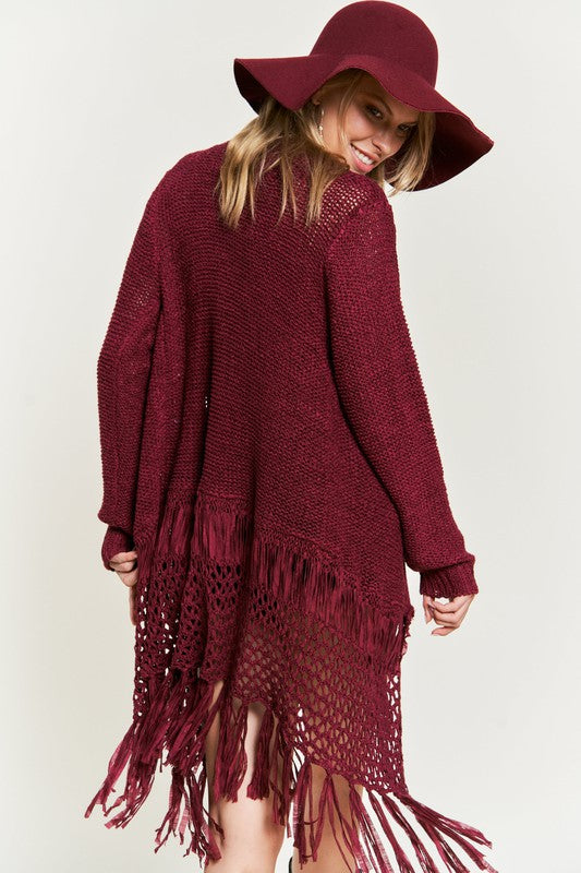 Plus Fringe Knit Cardigan