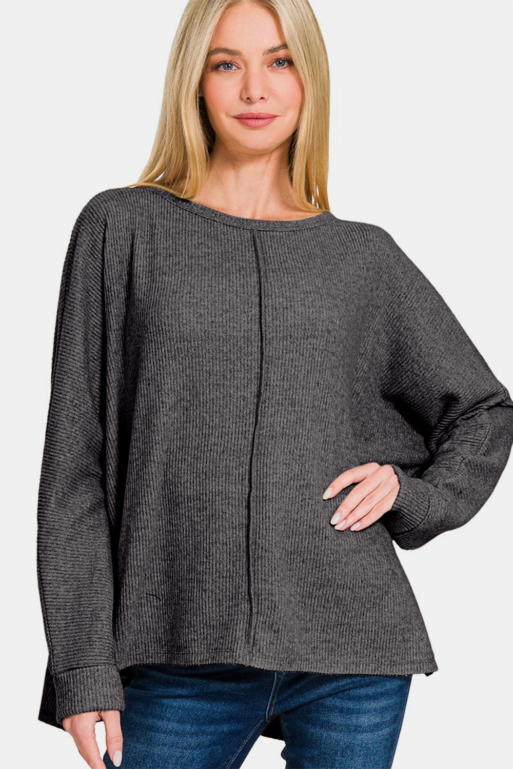 Ribbed Center Seam Dolman Sleeve Top