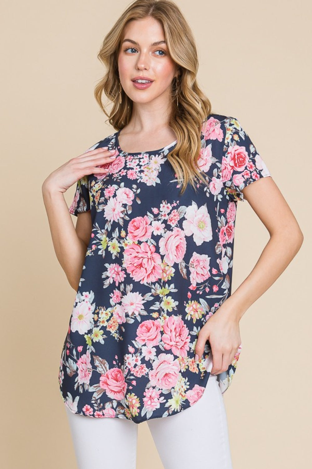 Floral Round Neck Short Sleeve Top