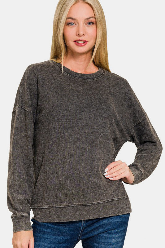 F/Terry Washed Round-Neck Pullover Sweatshirt