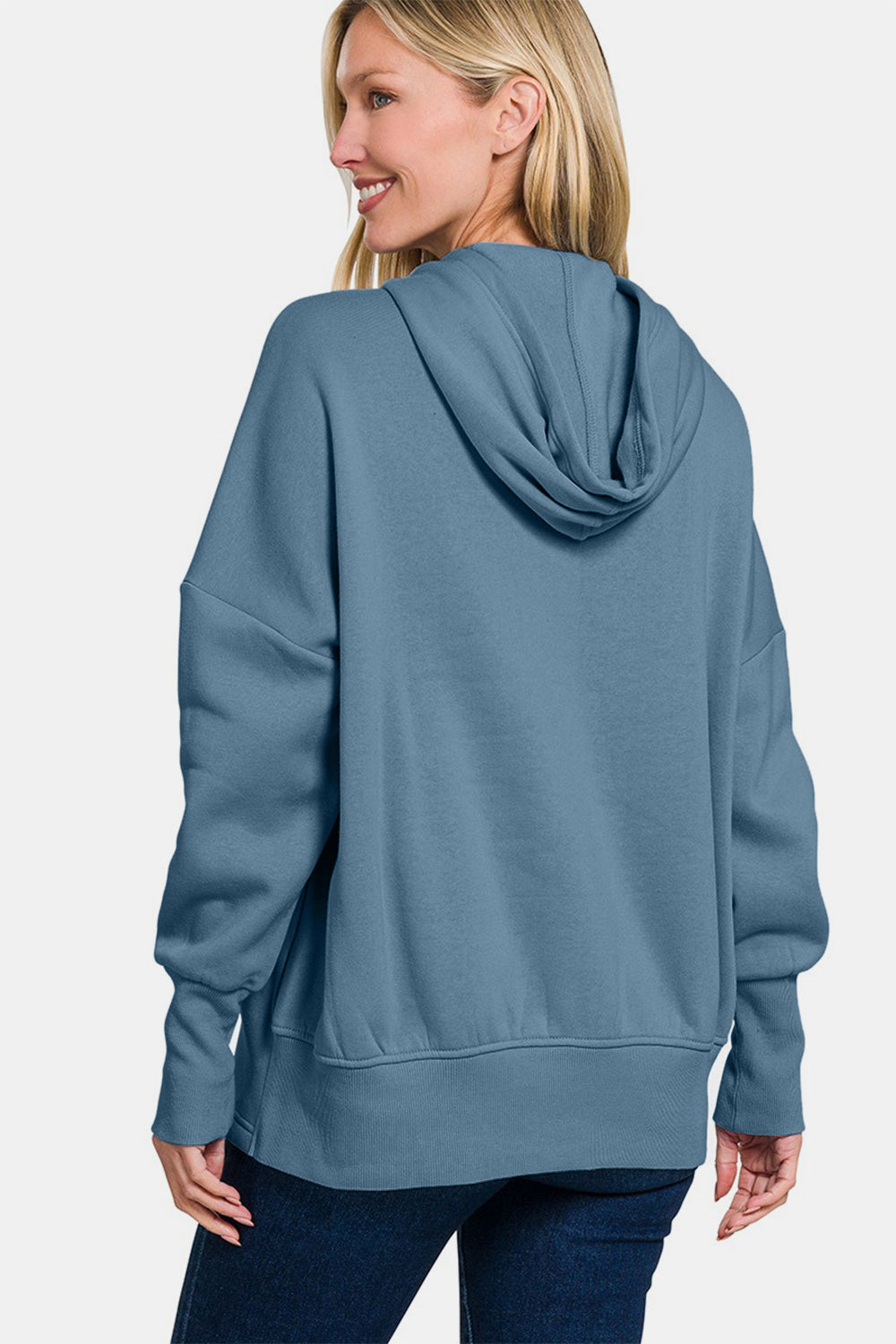 Fleece Half Snap Button Hooded Sweatshirt