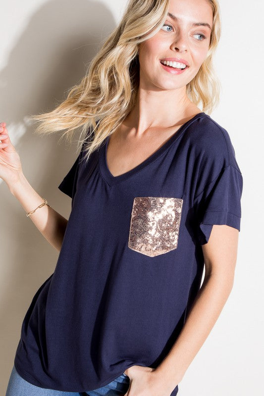 Plus Solid Sequin Pocket Boxy Tee