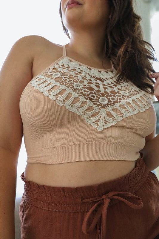 Plus Crochet Lace High Neck Bralette