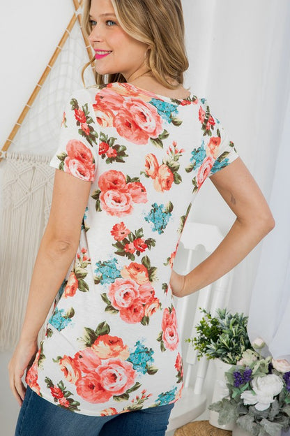 Floral Front Twist Tunic Top