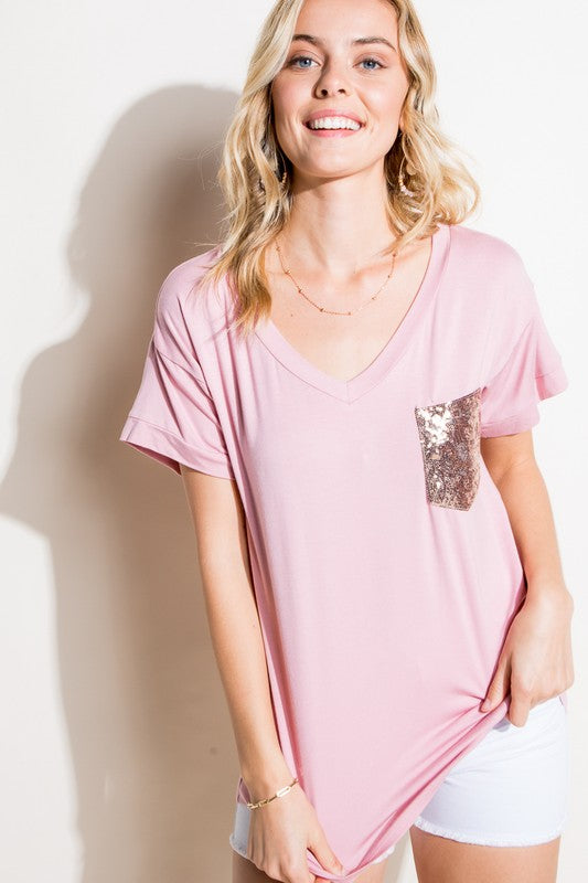 Plus Solid Sequin Pocket Boxy Tee