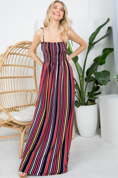 Plus Stripe Smocked Maxi Dress
